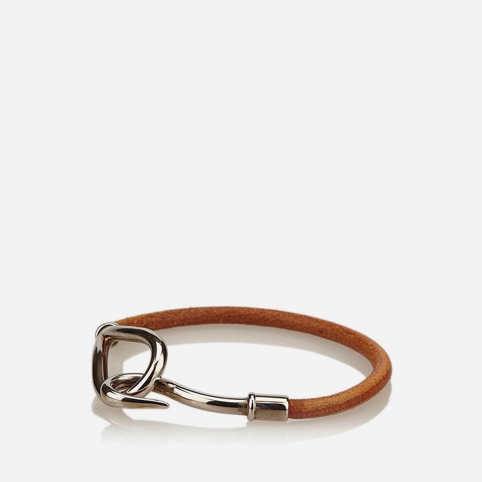 Hermes Leather & Palladium Jumbo Hook Bracelet 1