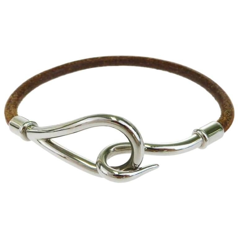 Hermes Leather & Palladium Jumbo Hook Bracelet
