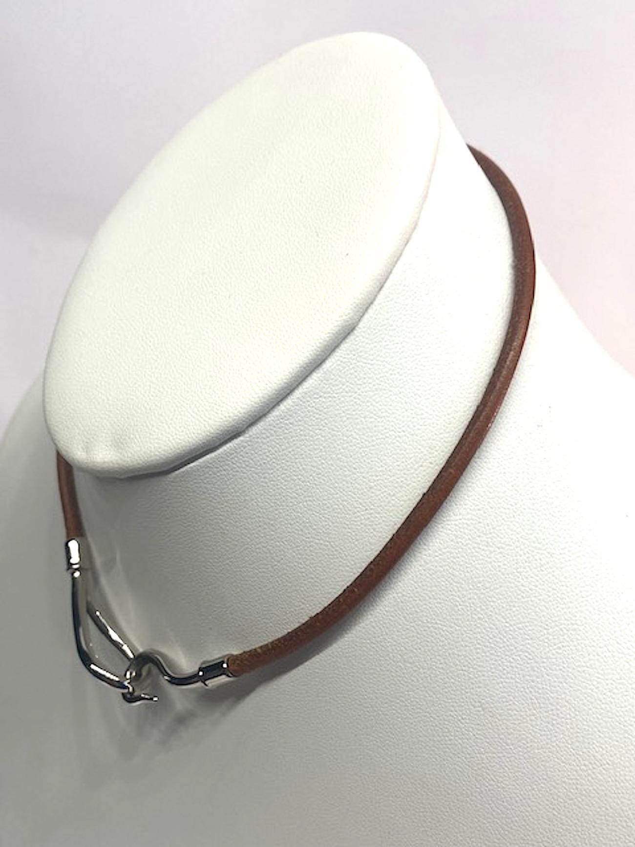 Hermes Leather & Palladium Jumbo Hook Necklace 3