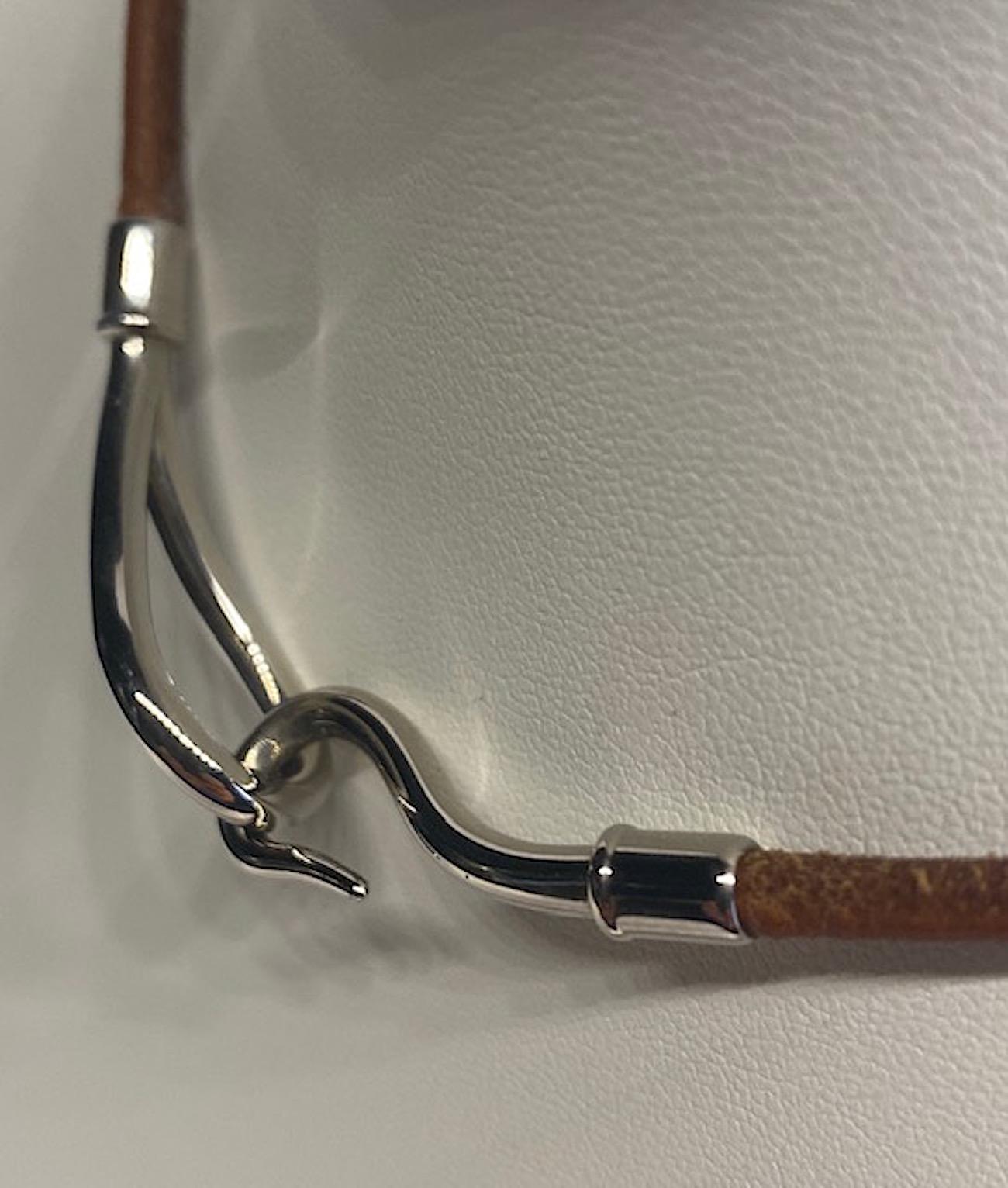 Hermes Leather & Palladium Jumbo Hook Necklace 5