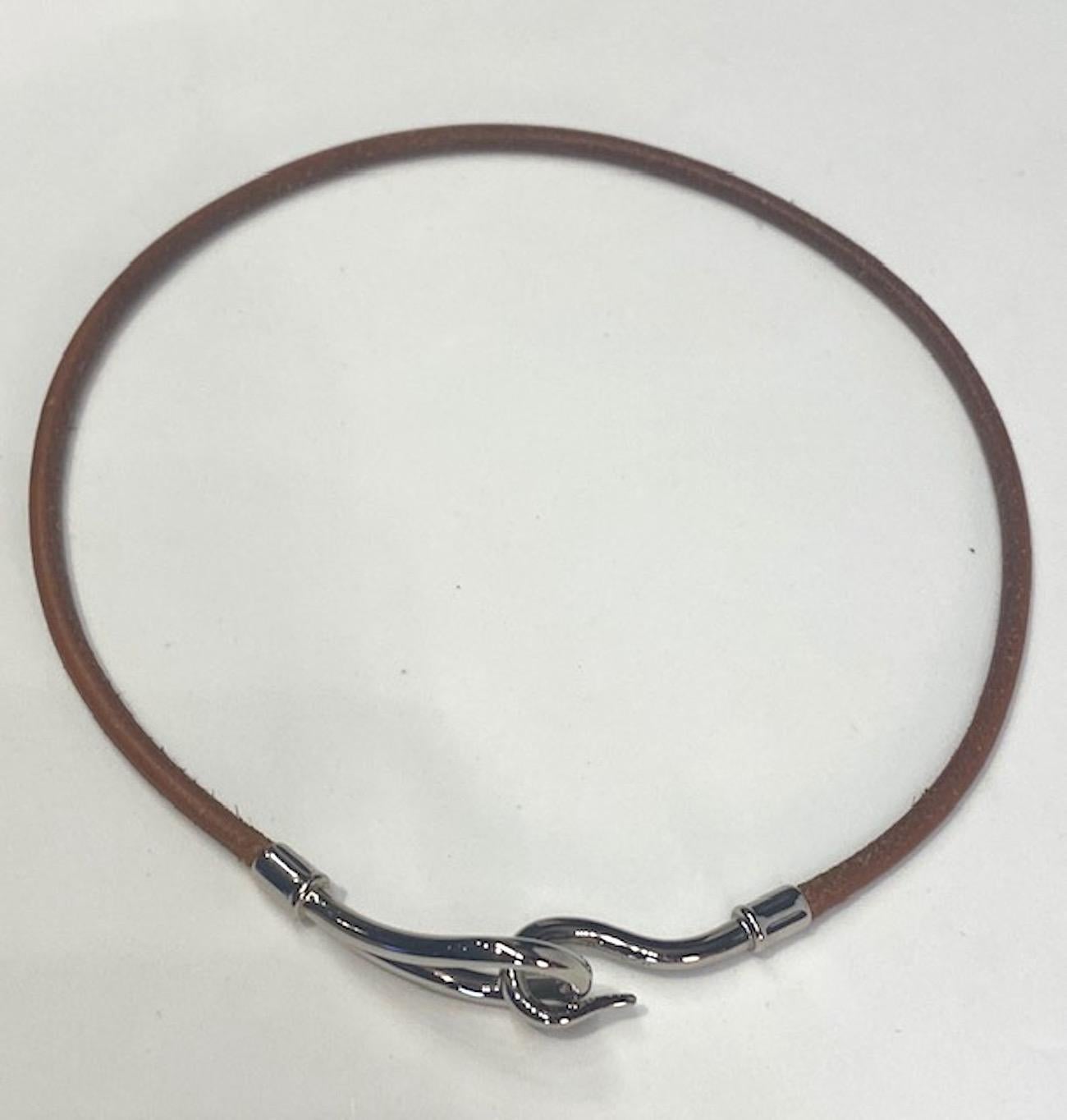 Women's or Men's Hermes Leather & Palladium Jumbo Hook Necklace