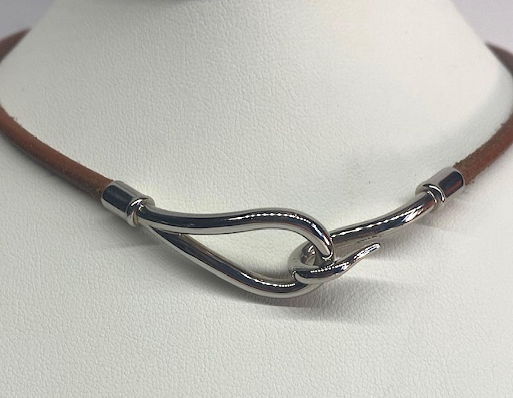 Hermes Leather & Palladium Jumbo Hook Necklace 1