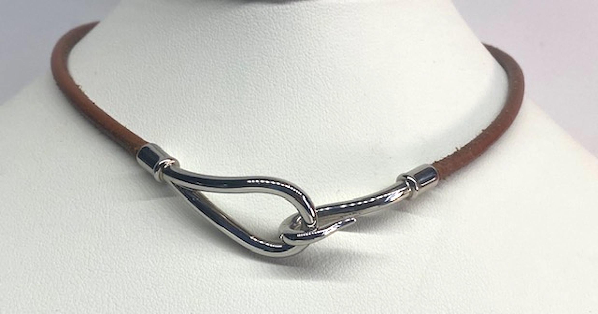Hermes Leather & Palladium Jumbo Hook Necklace 2