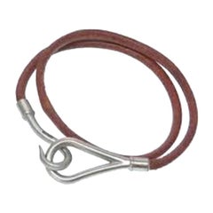 Hermes Leather & Palladium Jumbo Hook Necklace
