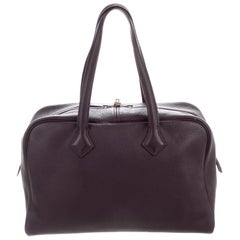 Hermes Leather Palladium Men's Women's Carryall Travel Top Handle Tote Bag