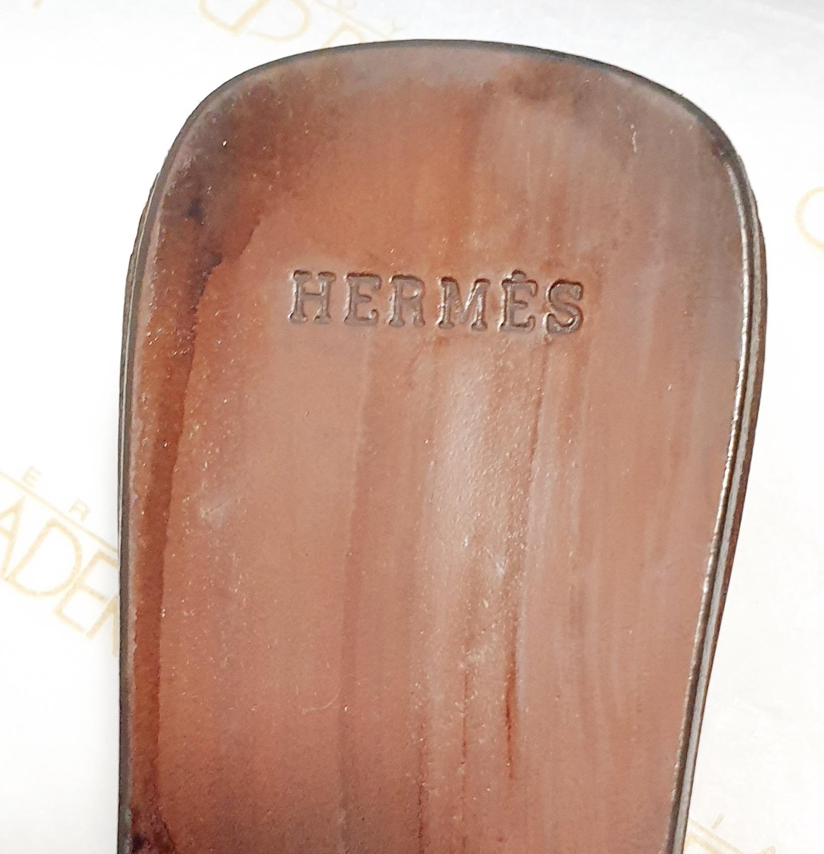 Hermes Ebony colored wooden slippers  strap in beige canvas and leather 1