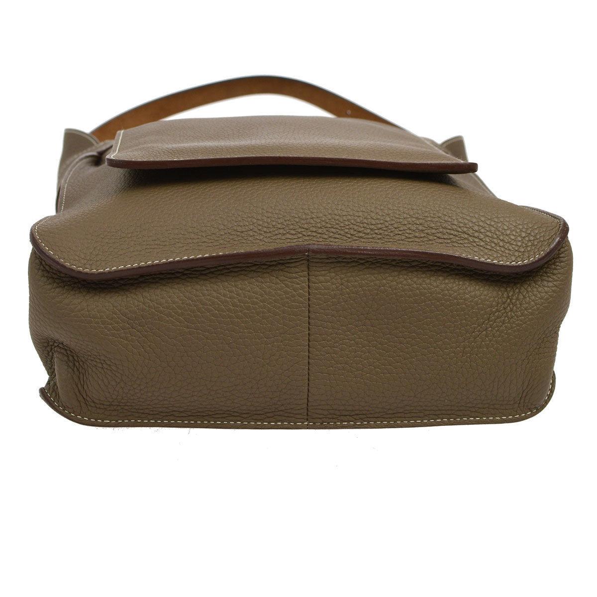 Brown Hermes Leather Silver Buckle Carryall Top Handle Crossbody Shoulder Bag 