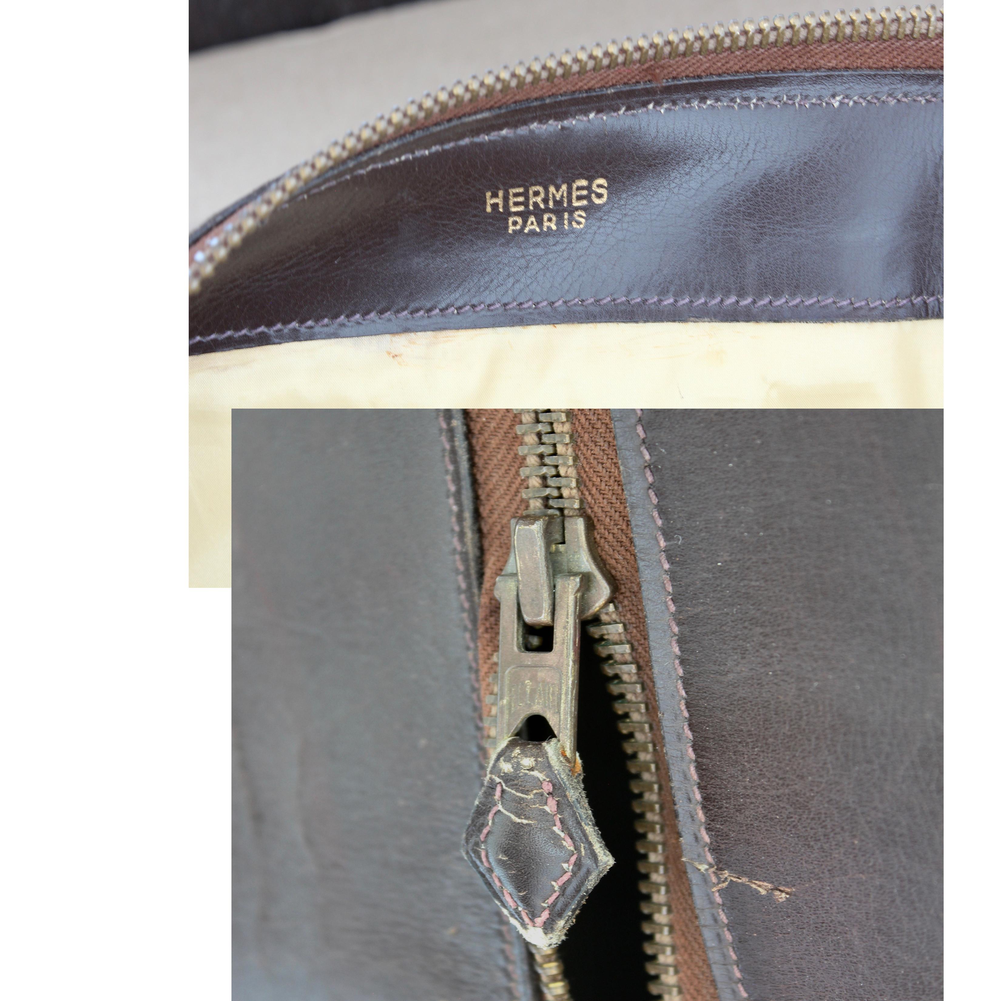 Hermes Leather Train Case Travel Bag Vanity Case Vintage 50s Rare 5