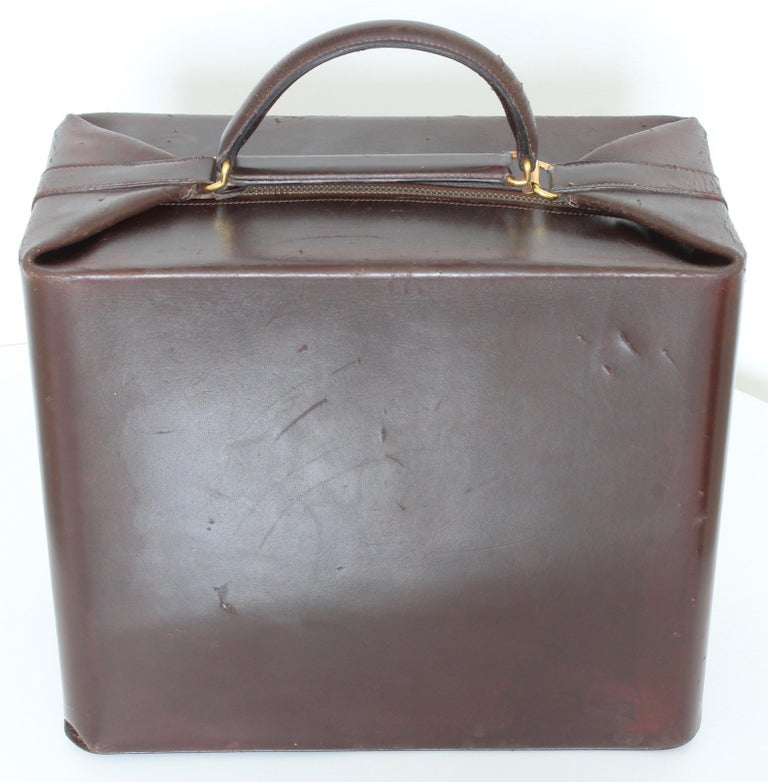 Hermes Leather Train Case Travel Bag Vanity Case Vintage 50s Rare at