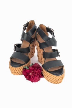Hermes leather wedge heels