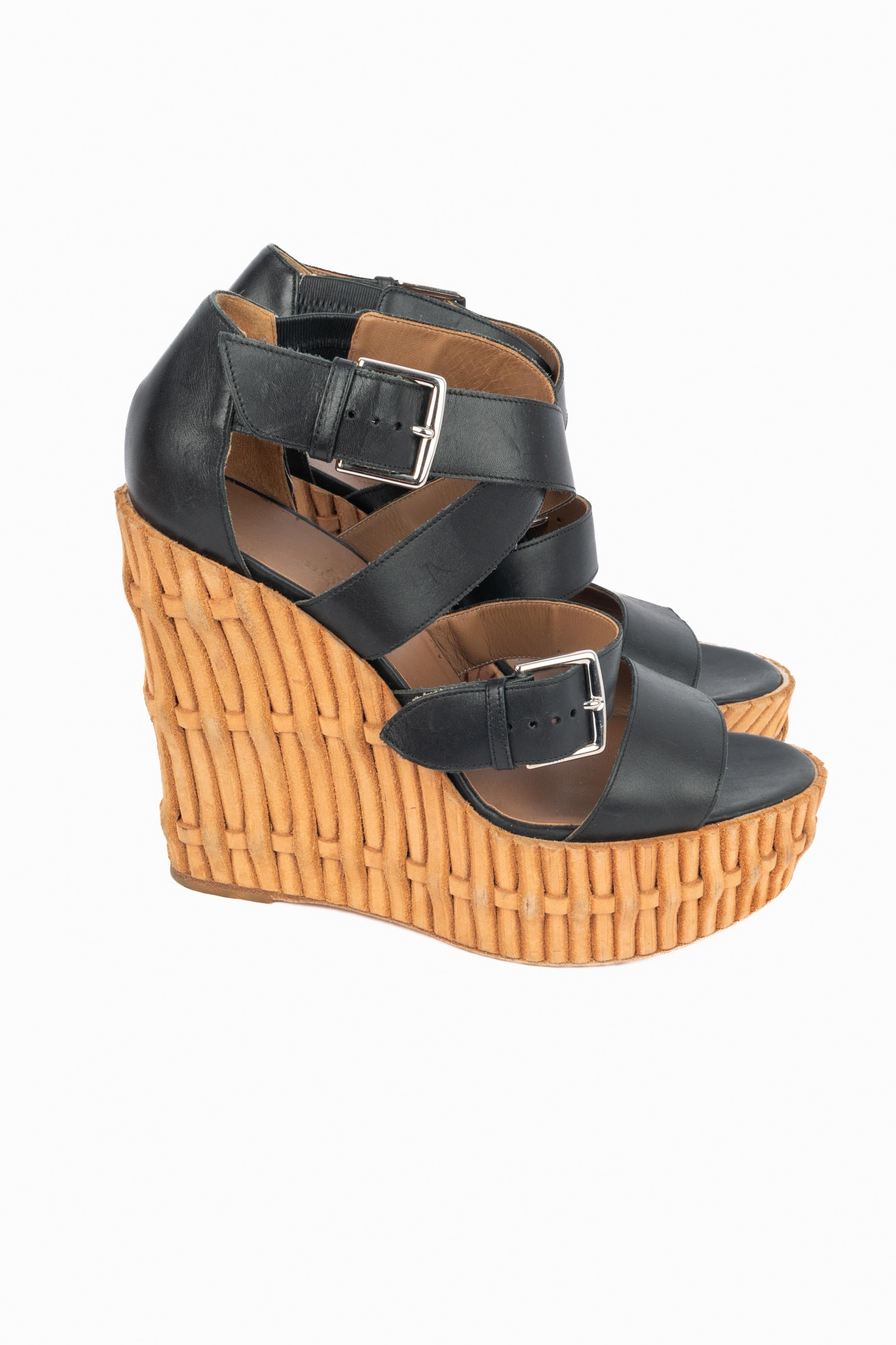 Hermes leather wedge heels In condizioni ottime in vendita a SAINT-OUEN-SUR-SEINE, FR