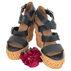 Hermes leather wedge heels