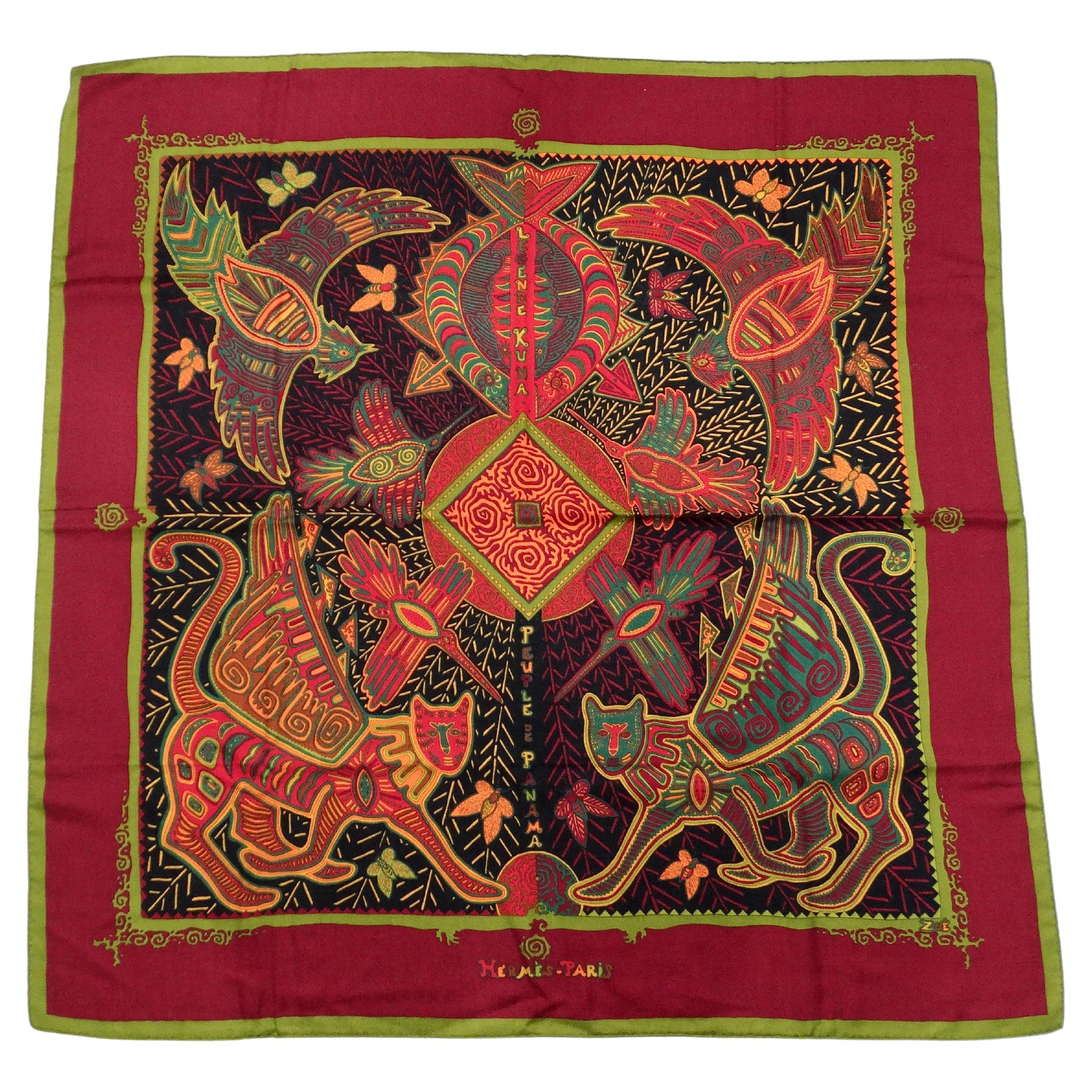 Hermes "Legende Kuna Peuple de Panama" 90 cm Cashmere Tribal Print Scarf For Sale