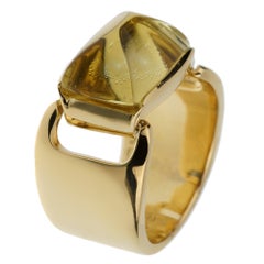Hermes Lemon Quartz Vintage Cocktail 18k Yellow Gold Ring Sz 5 1/4