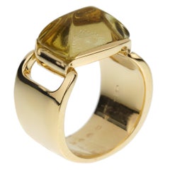 Hermes Lemon Quartz Vintage Cocktail 18k Yellow Gold Ring Sz 5 1/4