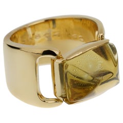 Hermes Zitronenquarz Vintage Cocktail 18k Gelbgold Ring Sz 5 1/4