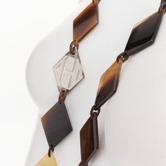 Collier sautoir HERMES Lena en corne de buffle et argent sterling 925, en forme de losange