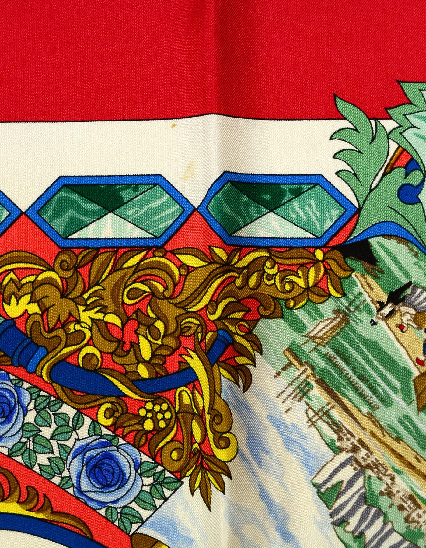 Women's Hermes L'Entente Cordiale 90cm Silk Scarf with Red Border by Loic Dubigeon
