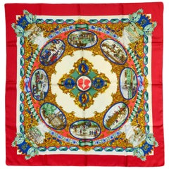 Hermes L'Entente Cordiale 90cm Silk Scarf with Red Border by Loic Dubigeon