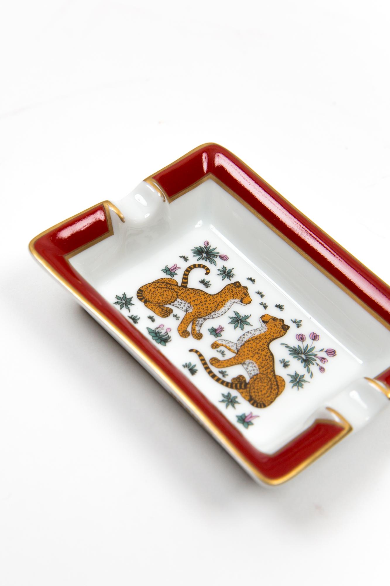 Women's or Men's Hermes Leopard Porcelain Small Size Ashtray or Organizer For Sale