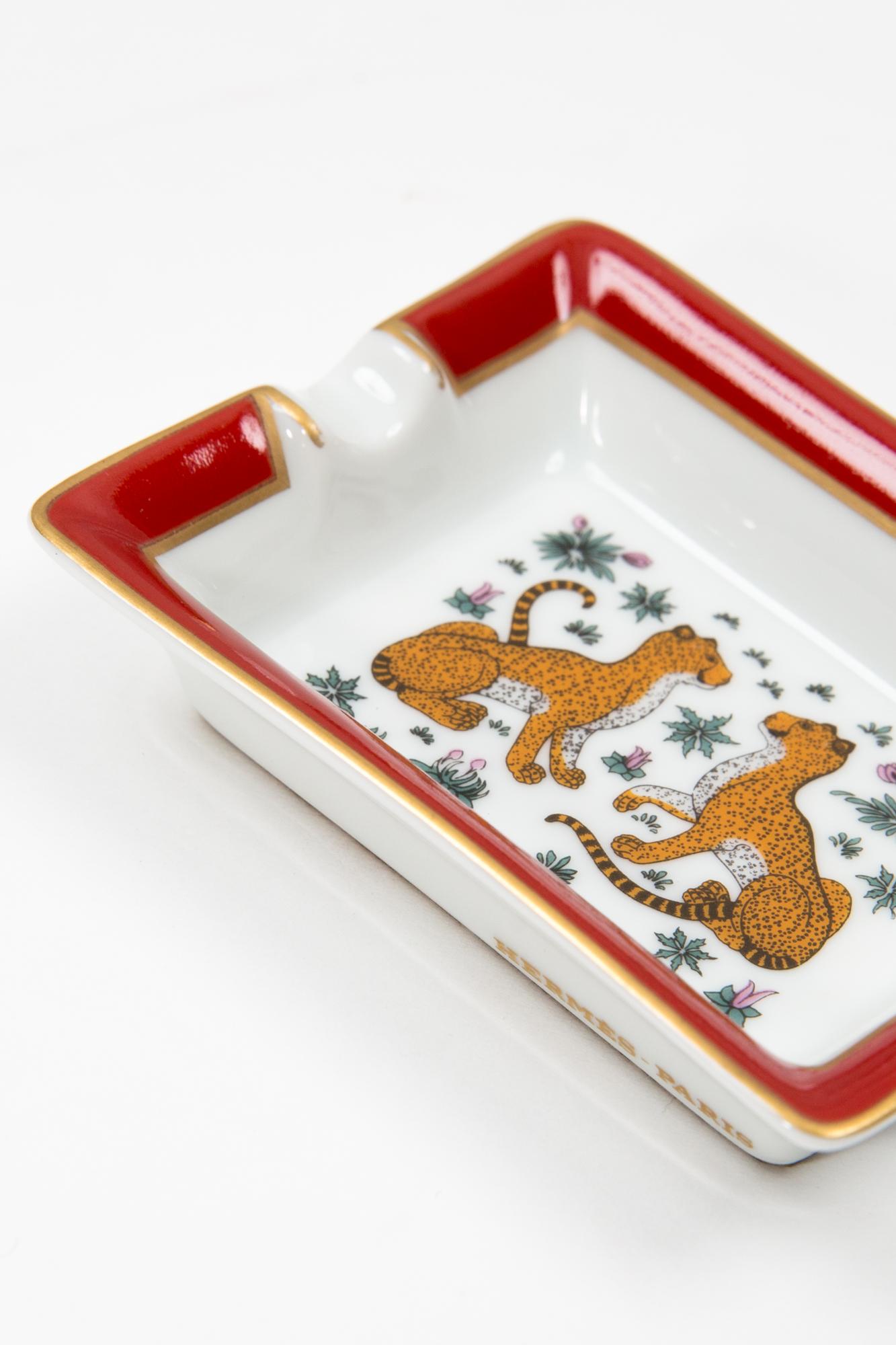 Women's or Men's Hermes Leopard Porcelain Small Size Ashtray or Organizer