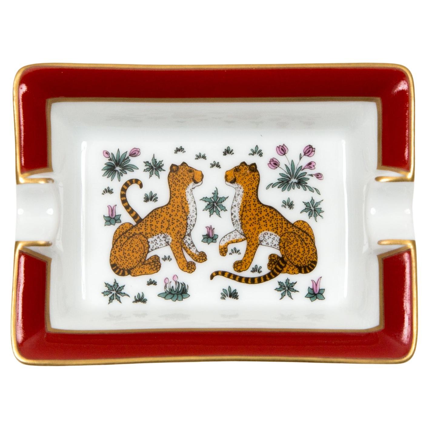 Hermes Leopard Porcelain Small Size Ashtray or Organizer For Sale