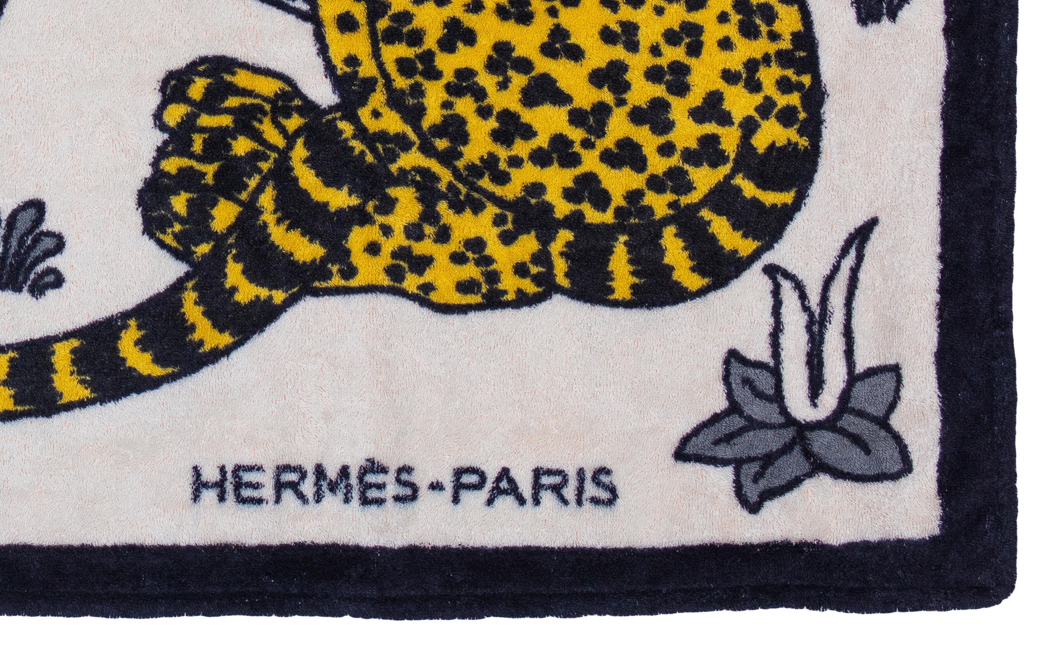 Asciugamano da spiaggia Hermes Leopards - Black White Or - 100% Cotone - New Condition in vendita 6