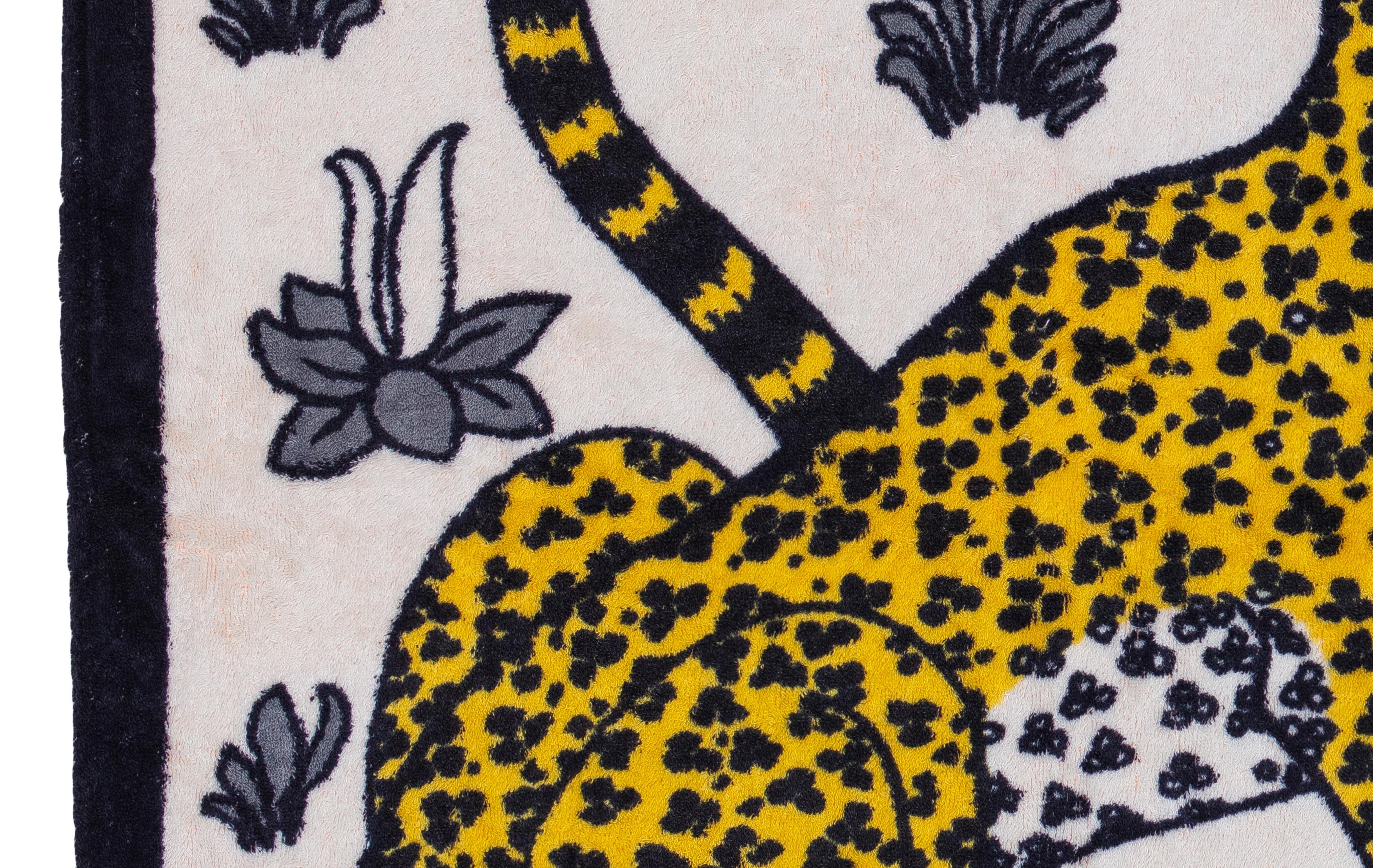 Asciugamano da spiaggia Hermes Leopards - Black White Or - 100% Cotone - New Condition in vendita 1