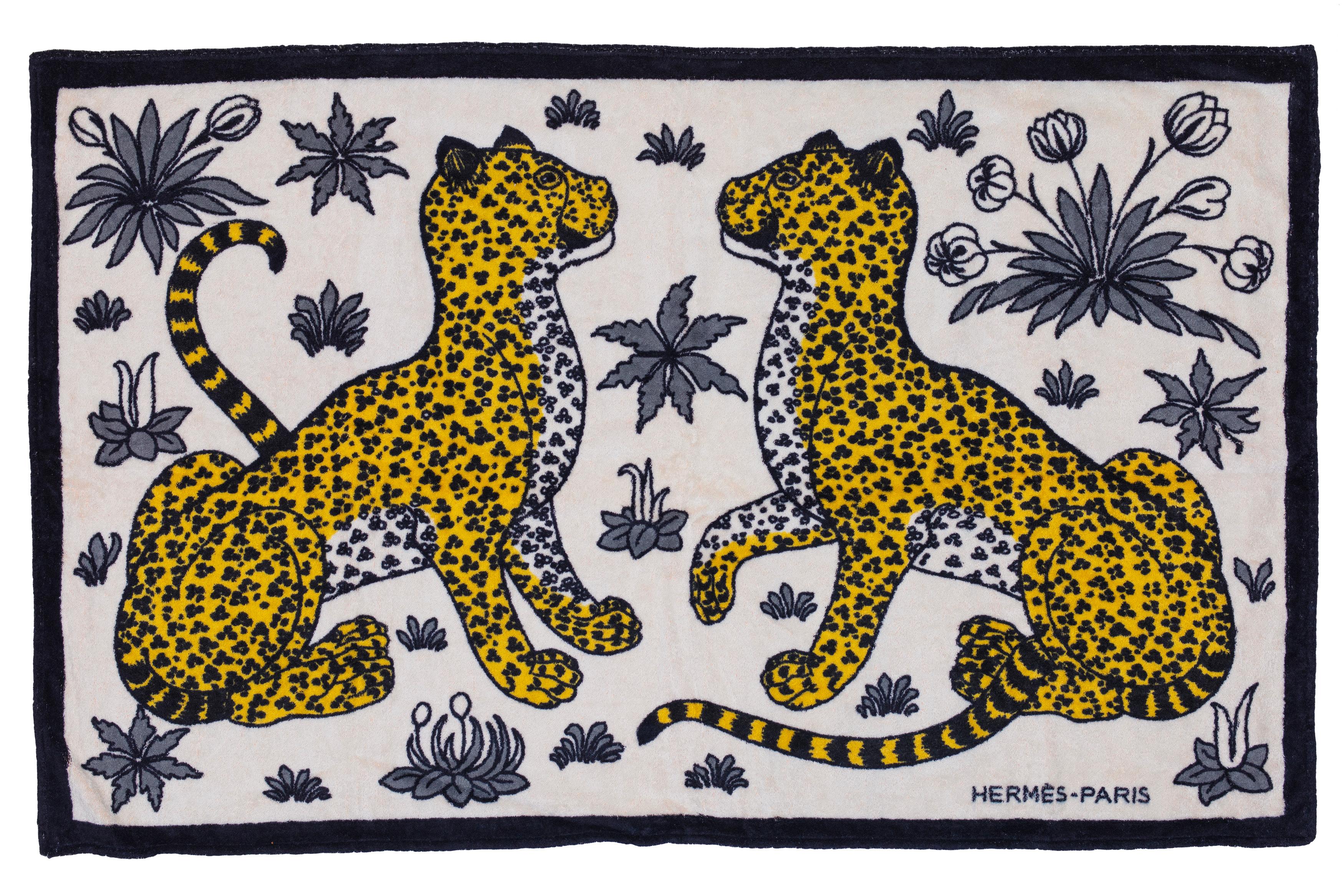 Hermes Leopardos Toalla de Playa - Negro Blanco O - 100% Algodón - Nuevo Estado