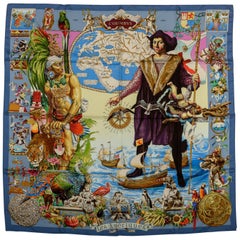 Hermes Les Ameriques Blue Silk Scarf