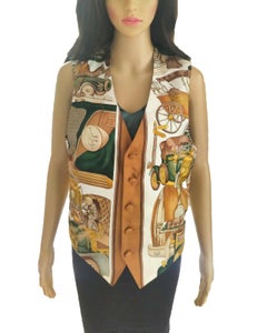 Hermès Les Automobiles Great Gatsby 100% Silk Scarf Print Vest FR 38/ US 4 6