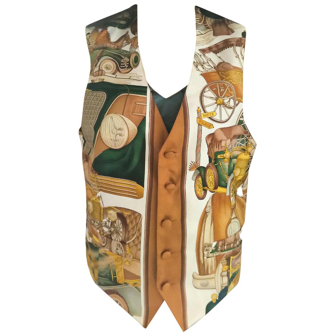 Hermès Les Automobiles Great Gatsby 100% Silk Scarf Print Vest FR 38/ US 4 6 For Sale