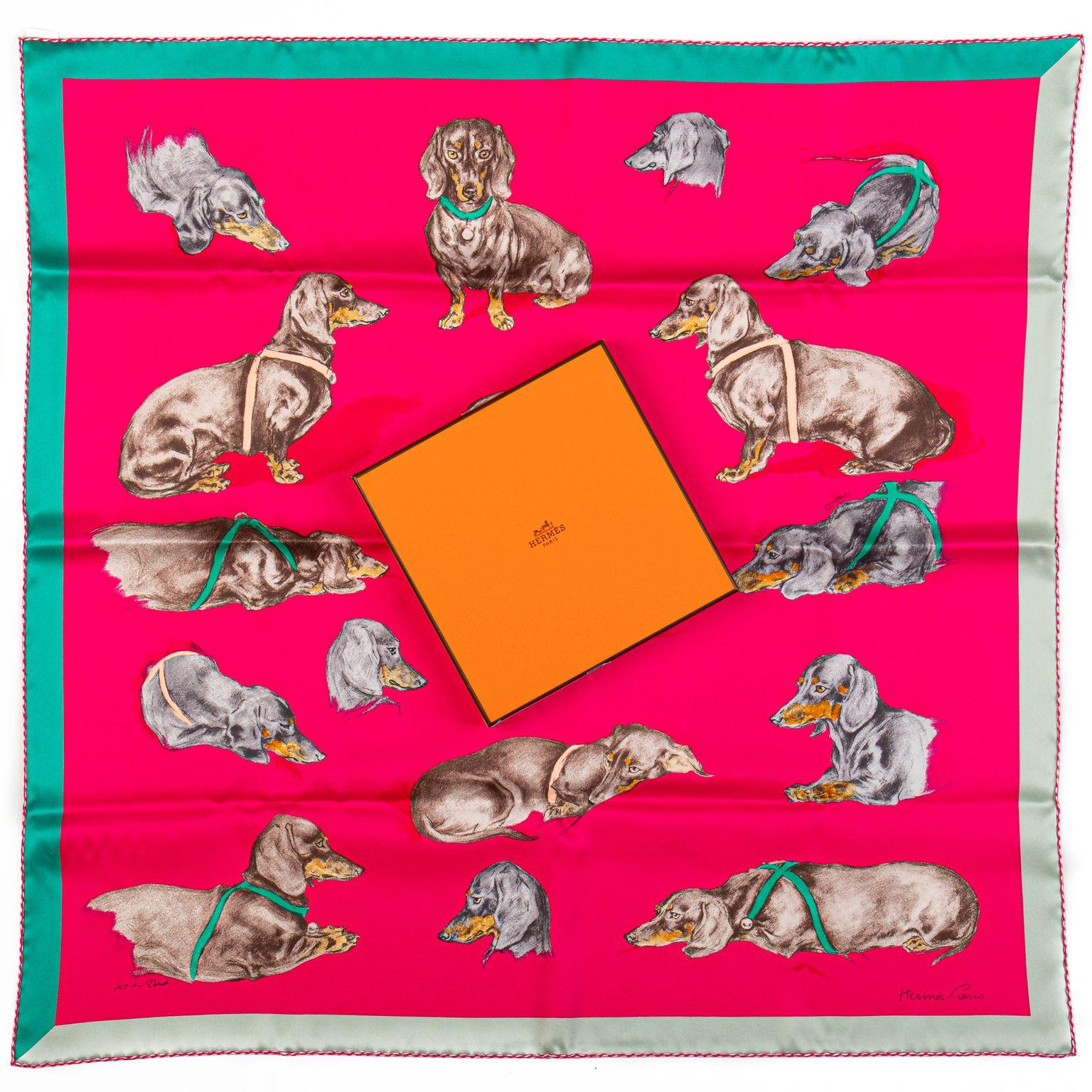 Hermès Les Bassets Alemands Red Scarf In New Condition In West Hollywood, CA