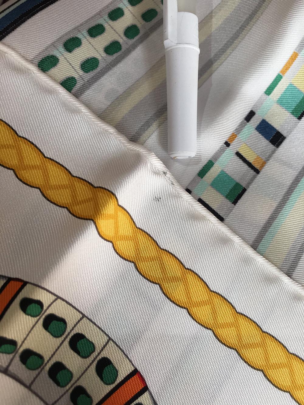 Hermes Les Cannes Silk Scarf in White  In Good Condition In Philadelphia, PA