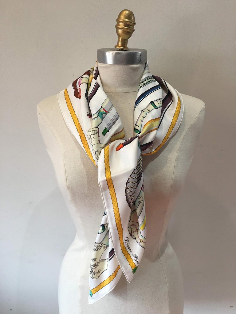 Hermes Les Cannes Silk Scarf in White For Sale at 1stDibs | hermes les ...