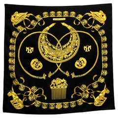 Hermes Les Cavaliers D'Or Silk Black Scarf