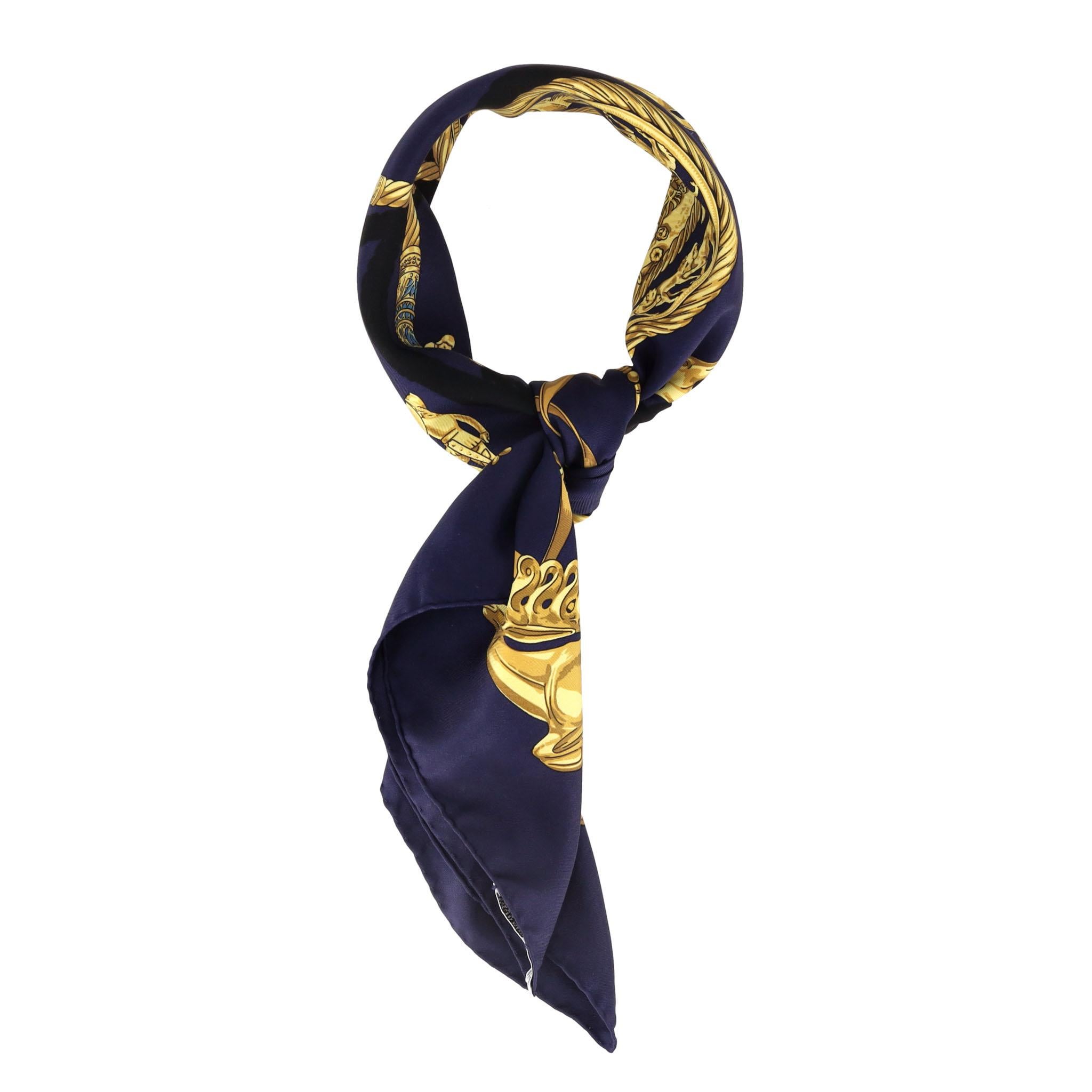 Black Hermes Les Cavaliers D'or Silk Scarf For Sale