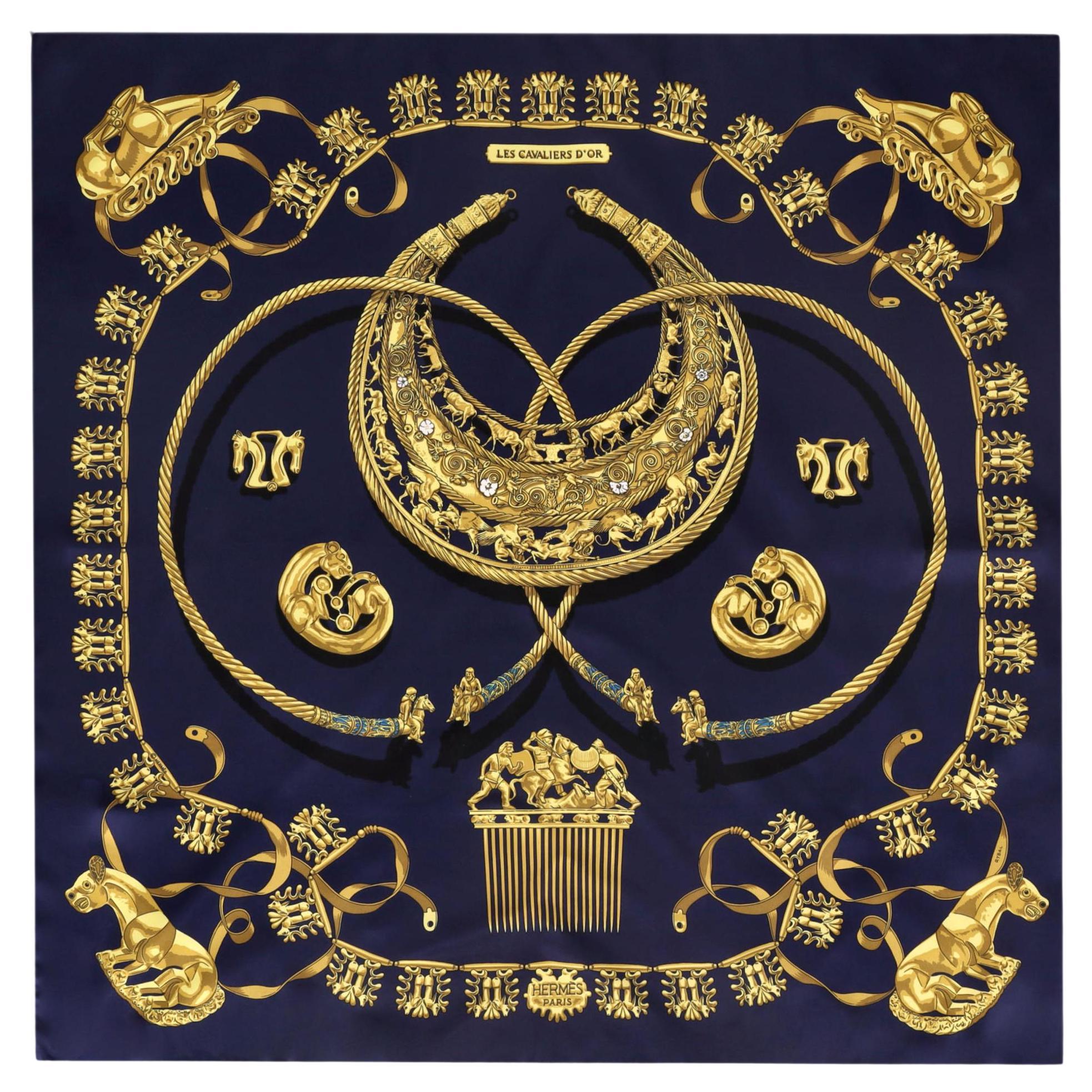 Hermes Les Cavaliers D'or Silk Scarf For Sale