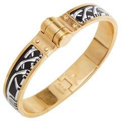 Hermes Les Chaines Hinged Black/White Enamel Gold Tone Metal Bracelet
