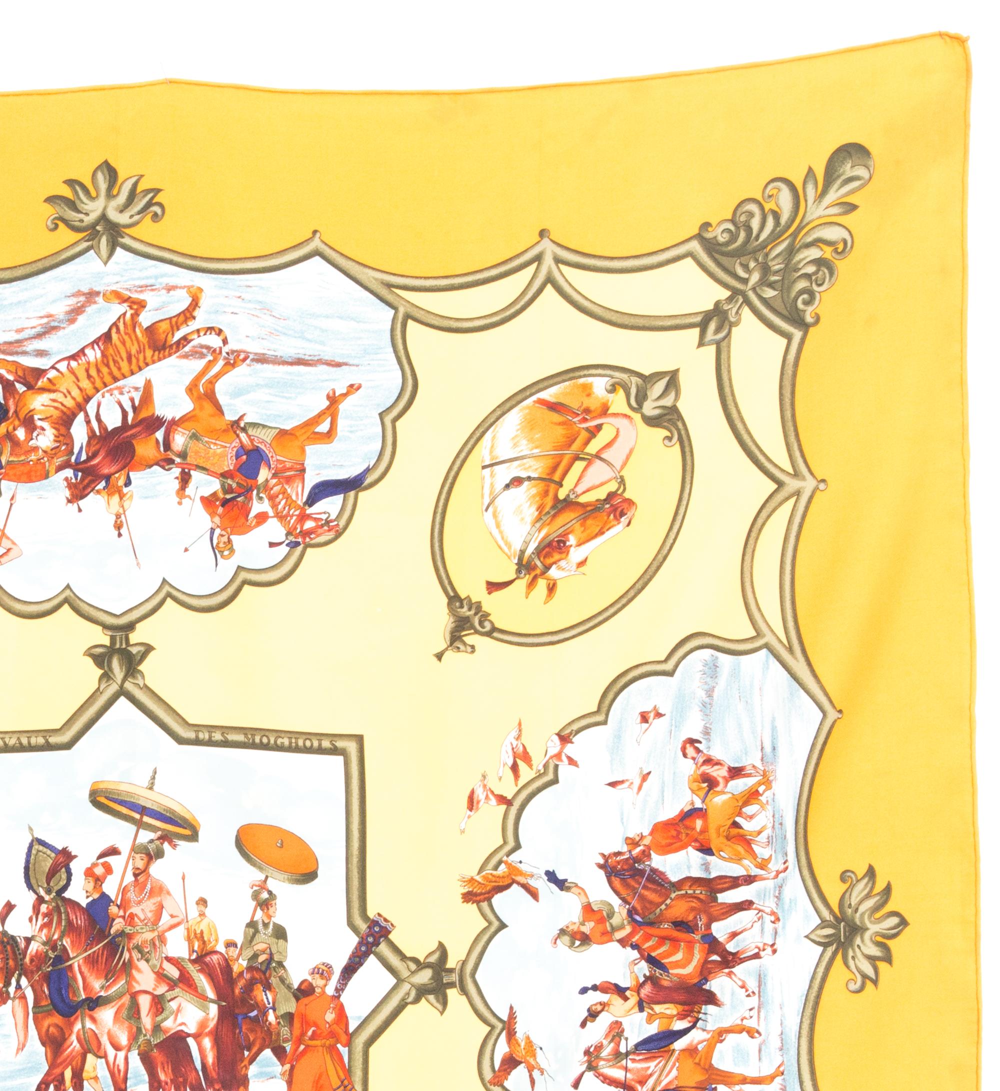 Pañuelo de seda Hermes Les Chevaux des Moghols by J. de Fougerolle en Bueno estado para la venta en Paris, FR
