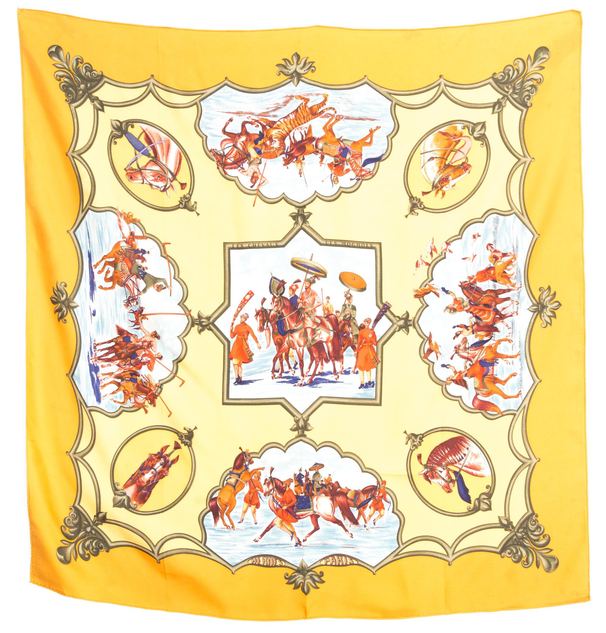 Pañuelo de seda Hermes Les Chevaux des Moghols by J. de Fougerolle en venta 2