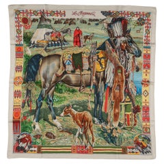 Hermès "Les Cheyennes" Cream Silk Scarf