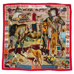 Hermes Les Cheyennes Silk Scarf Oliver Red