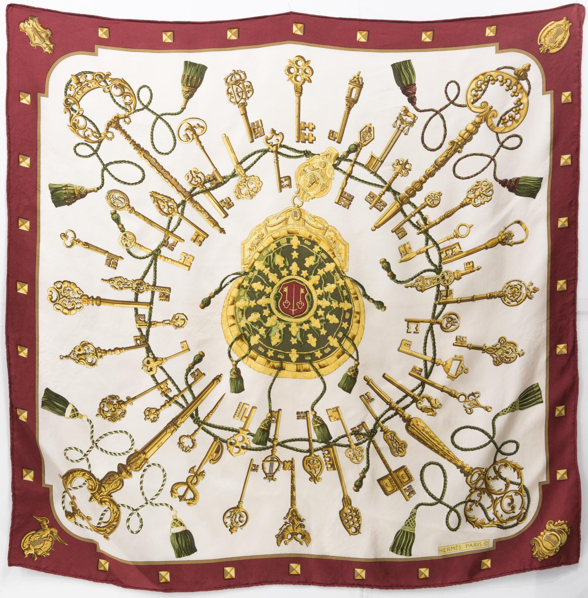 Hermes Les Clefs by Cathy Latham Silk Scarf For Sale 3