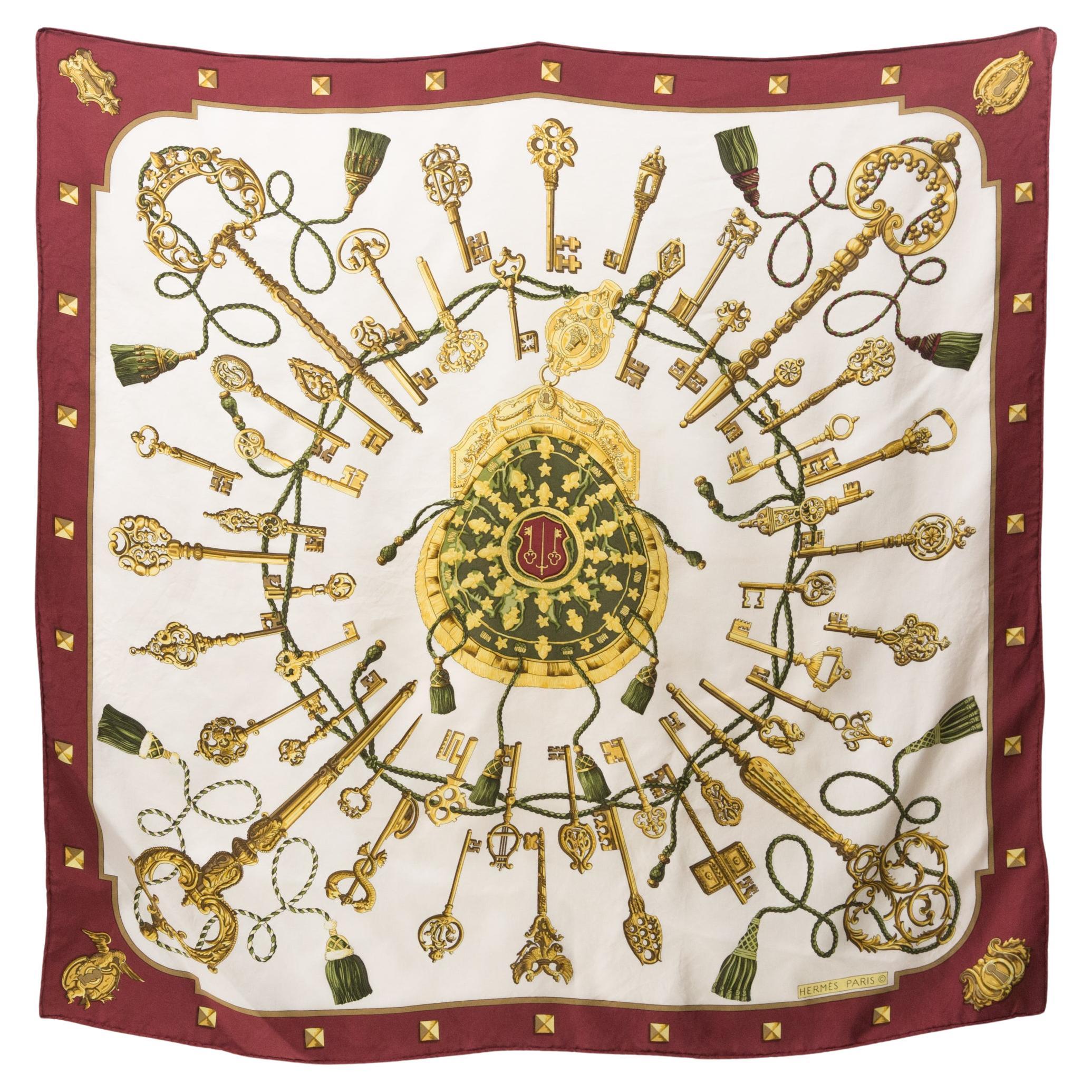 Hermes Les Clefs by Cathy Latham Silk Scarf For Sale