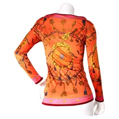 Hermès Les Cles Orange Tassel & Key Print Longsleeve Top circa 1990s