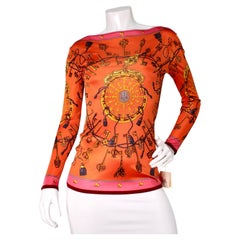 Hermès Les Cles Orange Tassel & Key Print Longsleeve Top circa 1990s