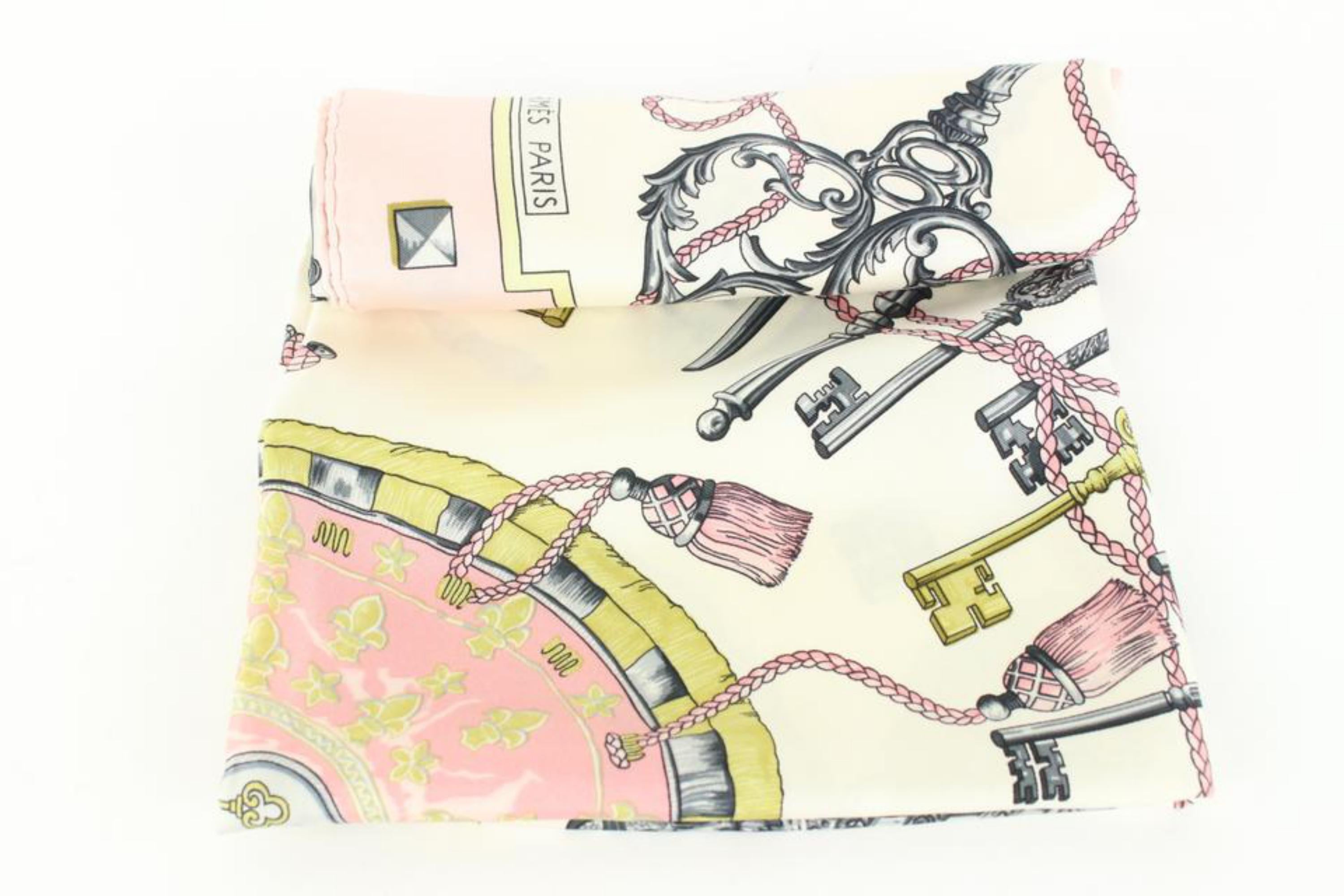 Beige Hermès Les Cles Pink Silk Scarf 77h523s