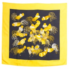 Hermes Les Coqs or Les Jeunes Coqs by Mme La Torre Silk Scarf