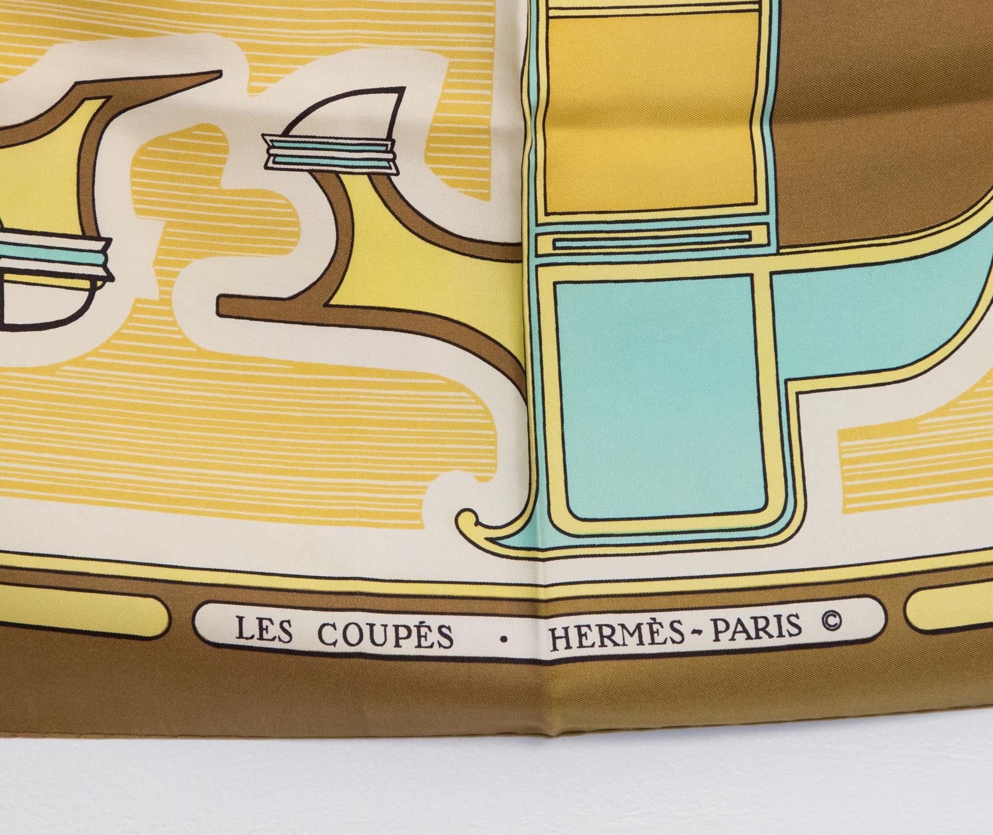 Brown Hermes Les Coupes by F de La Perriere Silk Scarf